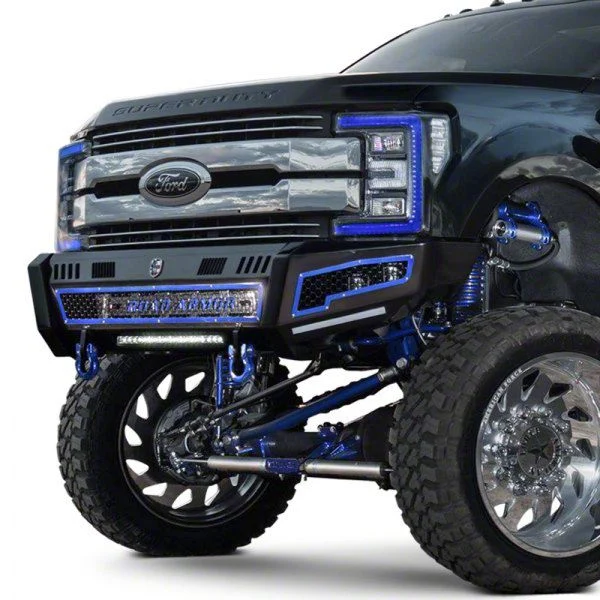 Road Armor iDentity iD Mesh Front Bumper with Smooth Center Section, WIDE End Pods, X3 Cube Light Pods and Accent Lights; Raw Steel (15-19 Silverado 2500 HD)