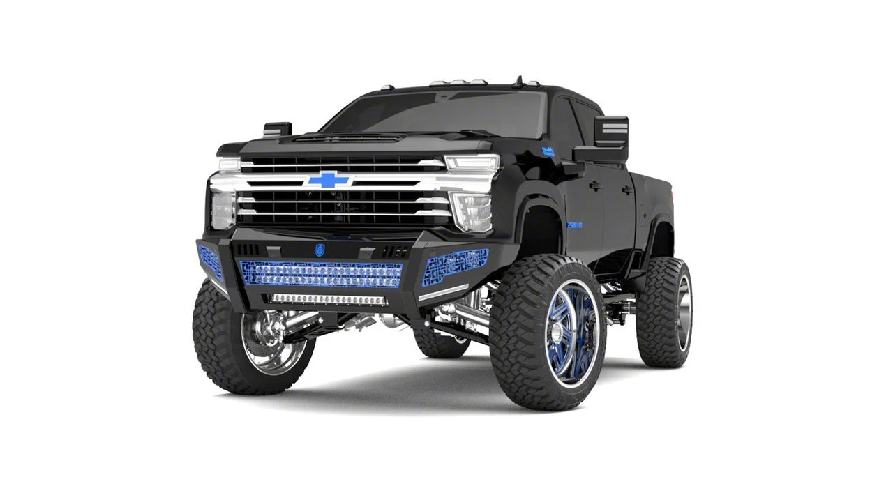 Road Armor iDentity iD Mesh Front Bumper with Double Cube Light Pods; Raw Steel (20-23 Silverado 2500 HD)