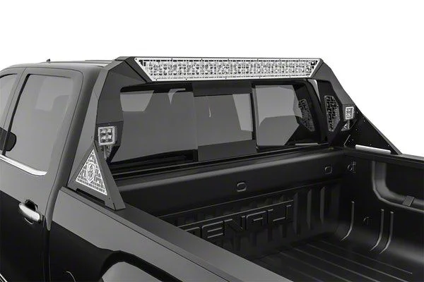 Road Armor iDentity id Mesh Headache Rack with Bedrail Pods and Standard 40-Inch Center Light Pod; Raw Steel (15-19 Silverado 2500 HD)