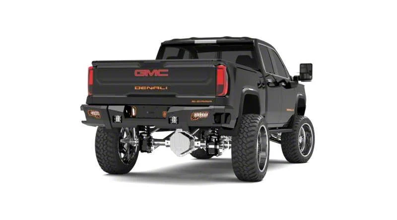 Road Armor iDentity iD Mesh Rear Bumper with Non-Shackle End Pods, Dual Pod and Single Row Light Bar Pods; Raw Steel (20-26 Silverado 2500 HD)