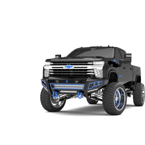 Road Armor iDentity Beauty Ring Front Bumper with Double Cube Light Pods; Raw Steel (20-23 Silverado 3500 HD)