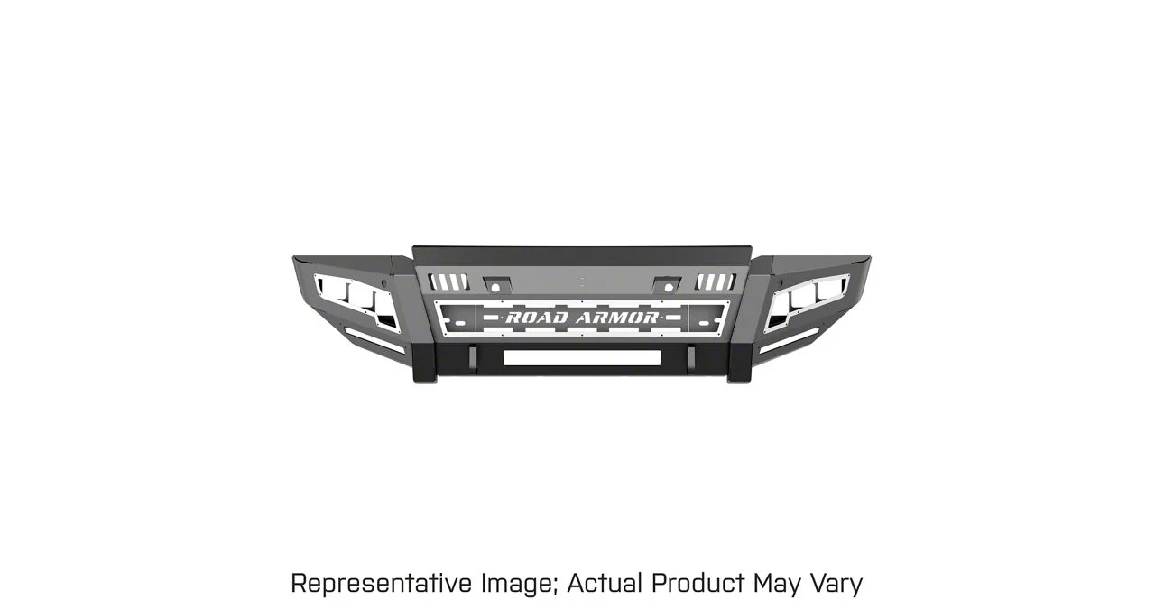 Road Armor iDentity Beauty Ring Front Bumper with Shackles, WIDE End Pods and Triple Cube Light Pods; Raw Steel (20-23 Silverado 3500 HD)