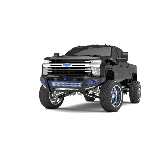 Road Armor iDentity Hyve Mesh Front Bumper with Double Cube Light Pods; Raw Steel (20-23 Silverado 3500 HD)