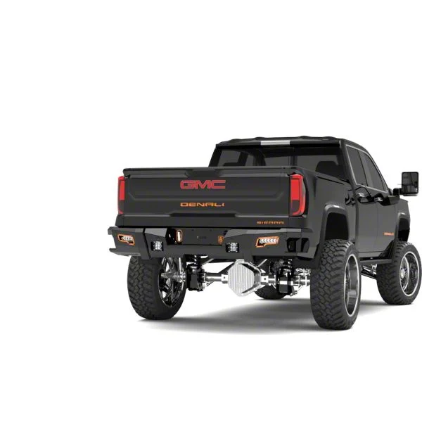 Road Armor iDentity Beauty Ring Rear Bumper with Non-Shackle End Pods, Dual Pod and Single Row Light Bar Pods; Raw Steel (20-26 Silverado 3500 HD)