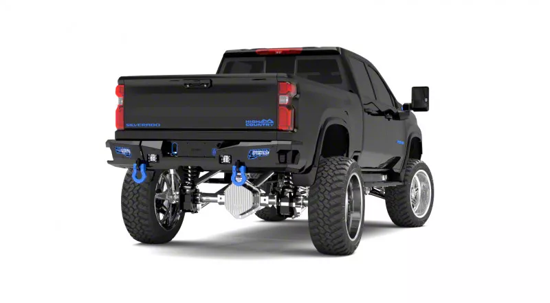 Road Armor iDentity iD Mesh Rear Bumper with Shackle End Pods, Dual Pod and Single Row Light Bar Pods; Raw Steel (20-26 Silverado 3500 HD)