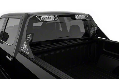 Road Armor iDentity Hyve Mesh Headache Rack with Bedrail Pods and Dual 10-Inch Center Light Pod with Third Brake Light Relief; Raw Steel (11-26 F-250 Super Duty)
