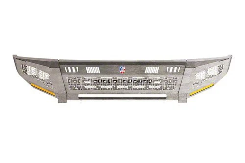 Road Armor iDentity iD Mesh Front Bumper with Smooth Center Section, Standard End Pods, X2 Cube Light Pods and Accent Lights; Raw Steel (11-16 F-250 Super Duty)