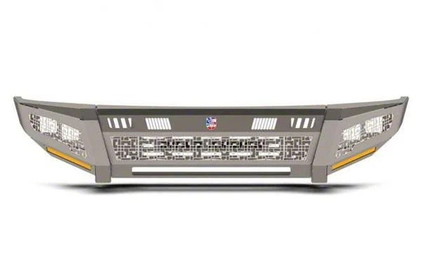 Road Armor iDentity iD Mesh Front Bumper with Smooth Center Section, Standard End Pods, X2 Cube Light Pods and Accent Lights; Raw Steel (17-22 F-250 Super Duty)