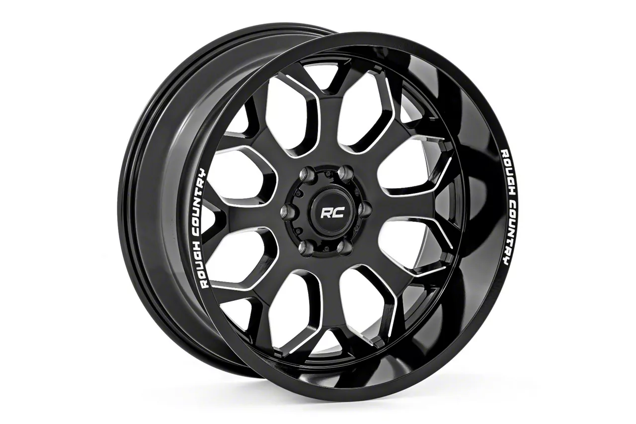 Rough Country 96 Series Gloss Black Milled 6-Lug Wheel; 22x10; -19mm Offset (14-18 Silverado 1500)
