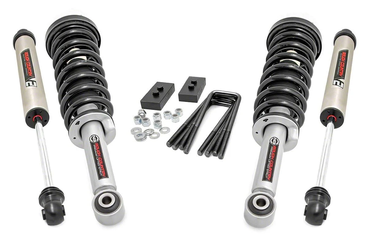 Rough Country 2-Inch Leveling Lift Kit with Lifted N3 Struts and V2 Monotube Shocks (14-20 4WD F-150, Excluding Raptor)