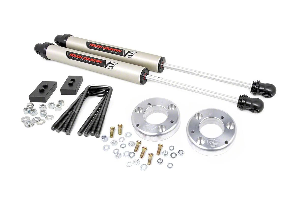 Rough Country 2-Inch Leveling Kit with V2 Monotube Shocks (14-20 4WD F-150, Excluding Raptor)