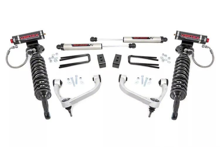 Rough Country 3-Inch Bolt-On Suspension Lift Kit with Vertex Adjustable Coil-Overs and V2 Monotube Shocks (09-13 4WD F-150, Excluding Raptor)