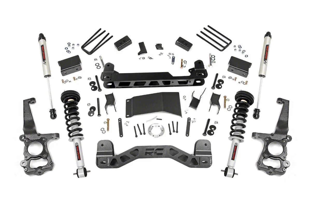 Rough Country 4-Inch Suspension Lift Kit with Lifted Struts and V2 Monotube Shocks (15-20 4WD F-150, Excluding Raptor)