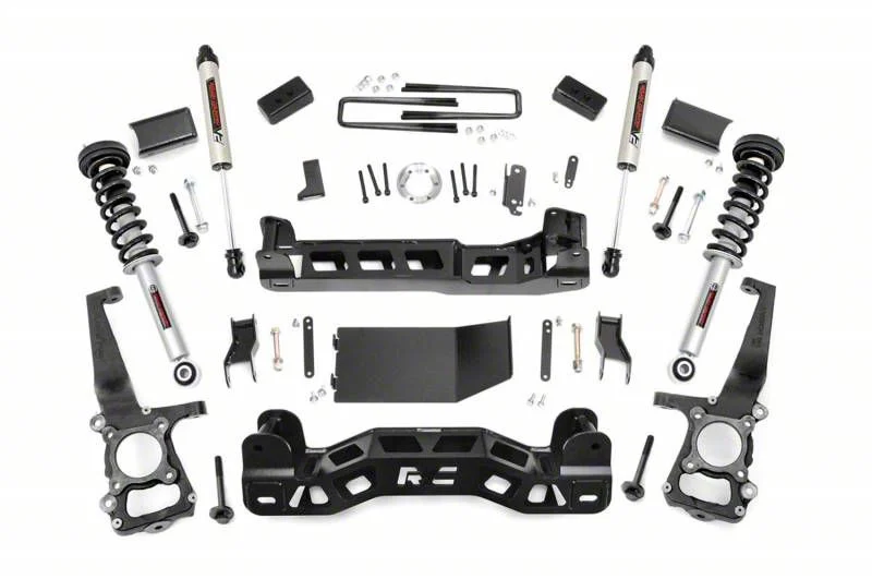 Rough Country 4-Inch Suspension Lift Kit with Lifted Struts and V2 Monotube Shocks (2014 4WD F-150, Excluding Raptor)