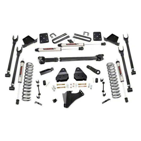 Rough Country Suspension 6-Inch 4-Link Suspension Lift Kit with Front Driveshaft and V2 Monotube Shocks (17-22 4WD 6.7L Powerstroke F-350 Super Duty SRW w/ 4-Inch Rear Axle & w/o Factory Overload Springs)