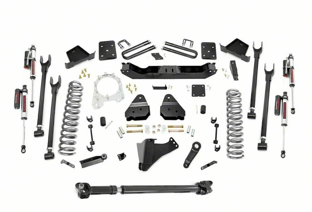Rough Country Suspension 6-Inch 4-Link Suspension Lift Kit with Front Driveshaft and Vertex Reservoir Shocks (17-22 4WD 6.7L Powerstroke F-350 Super Duty SRW w/ 3.50-Inch Rear Axle & w/ Factory Overload Springs)