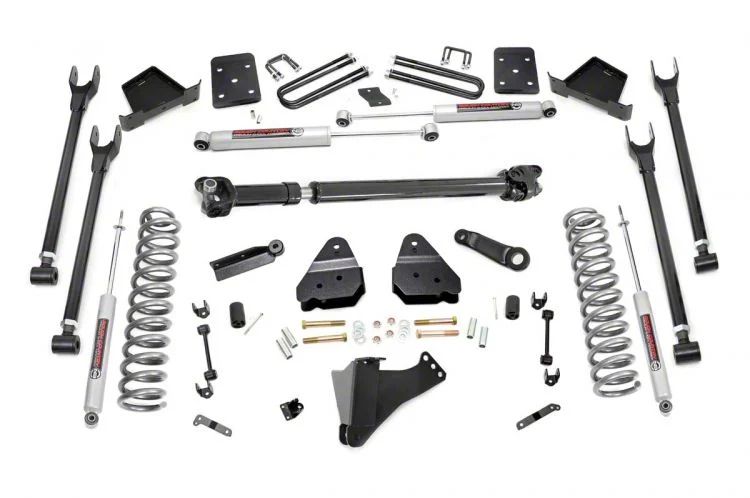 Rough Country Suspension 6-Inch 4-Link Suspension Lift Kit with Front Driveshaft and Premium N3 Shocks (17-22 4WD 6.7L Powerstroke F-350 Super Duty SRW w/ 4-Inch Rear Axle & w/ Factory Overload Springs)