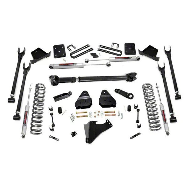 Rough Country Suspension 6-Inch 4-Link Suspension Lift Kit with Front Driveshaft and Premium N3 Shocks (17-22 4WD 6.7L Powerstroke F-350 Super Duty SRW w/ 3.50-Inch Rear Axle & w/o Factory Overload Springs)