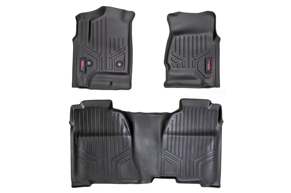 Rough Country Heavy Duty Front and Rear Floor Mats; Black (07-13 Sierra 1500 Extended Cab, Crew Cab)