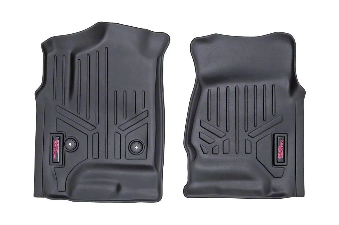 Rough Country Heavy Duty Front and Rear Floor Mats; Black (14-18 Sierra 1500 Double Cab, Crew Cab)