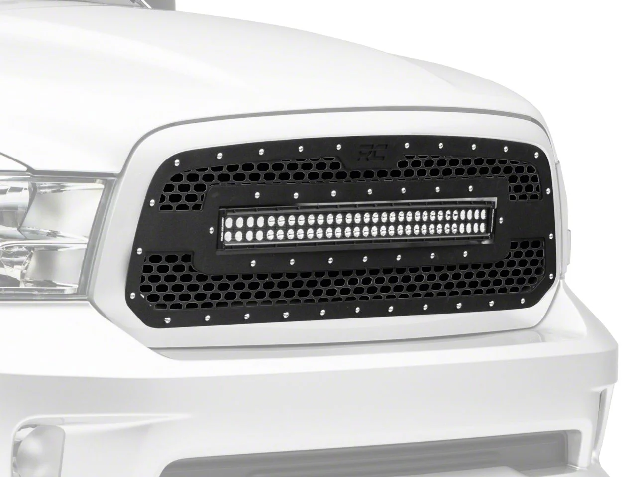 Rough Country Offroad Mesh Upper Grille Insert with 30-Inch LED Light Bar; Black (13-18 RAM 1500, Excluding Limited & Rebel)