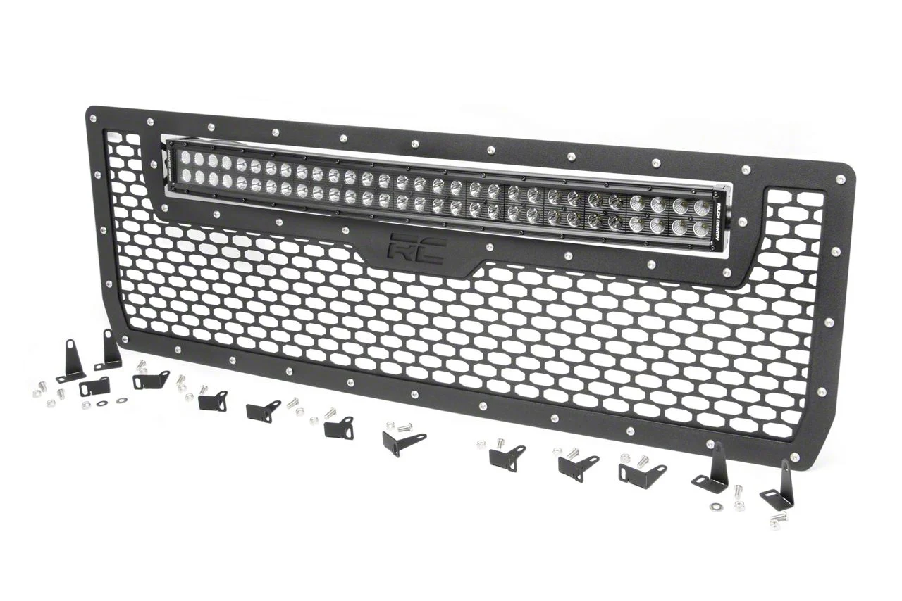 Rough Country Offroad Mesh Upper Grille Insert with 30-Inch Black Series LED Light Bar; Black (14-15 Sierra 1500)