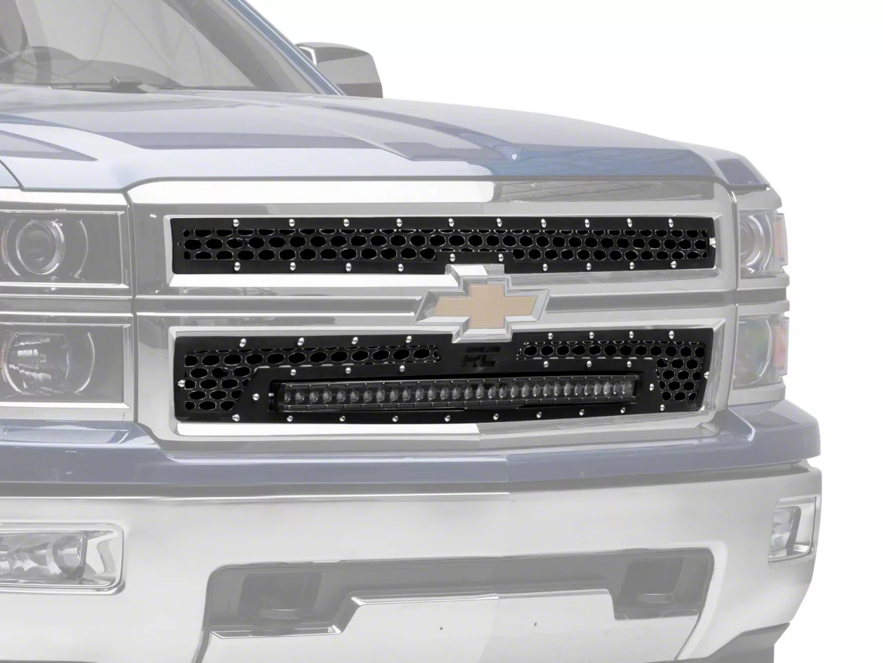 Rough Country Suspension Mesh Upper Grille Inserts with 30-Inch Black Series LED Light Bar; Black (14-15 Silverado 1500)