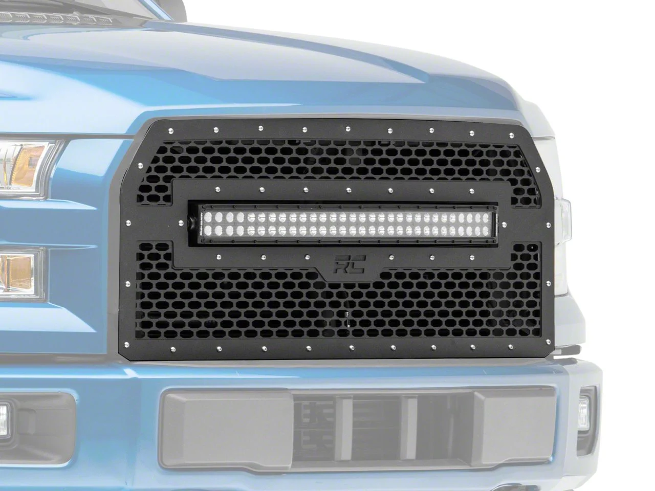 Rough Country Offroad Mesh Upper Replacement Grille with 30-Inch Black Series LED Light Bar; Black (15-17 F-150, Excluding Raptor)