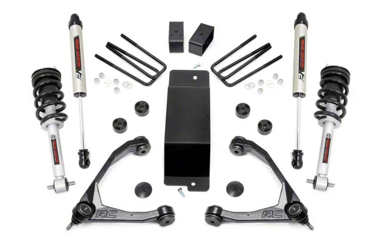 Rough Country 3.50-Inch Forged Upper Control Arm Suspension Lift Kit with Lifted Struts and V2 Monotube Shocks (14-16 4WD Sierra 1500 w/ Stock Cast Aluminum & Steel Control Arms, Excluding Denali)