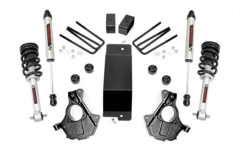 Rough Country 3.50-Inch Knuckle Suspension Lift Kit with Lifted Struts and V2 Monotube Shocks (14-18 4WD Sierra 1500 w/ Stock Cast Alumium or Stamped Steel Control Arms, Excluding Denali)