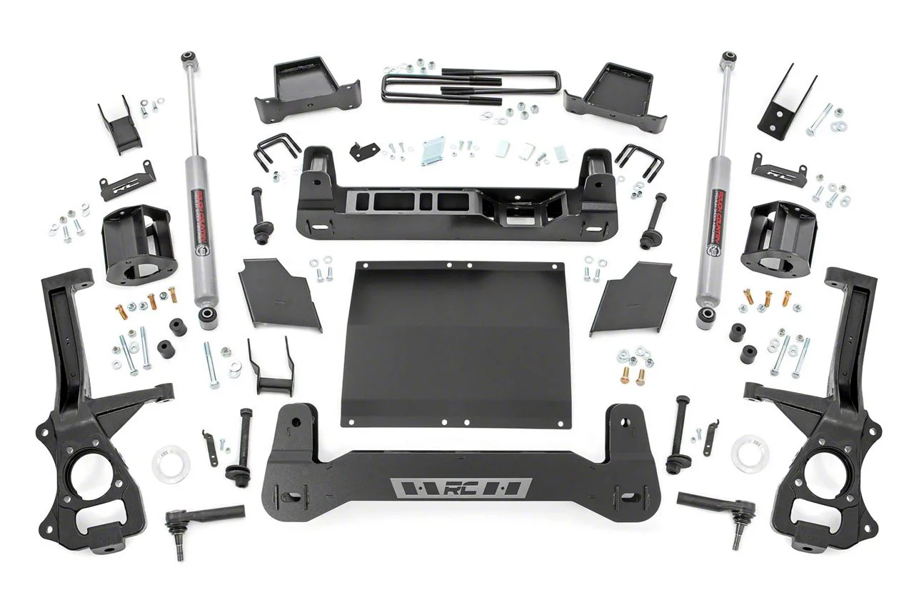 Rough Country Suspension 4-Inch Suspension Lift Kit with Strut Spacers and Premium N3 Shocks (19-24 3.0L Duramax Sierra 1500 AT4)
