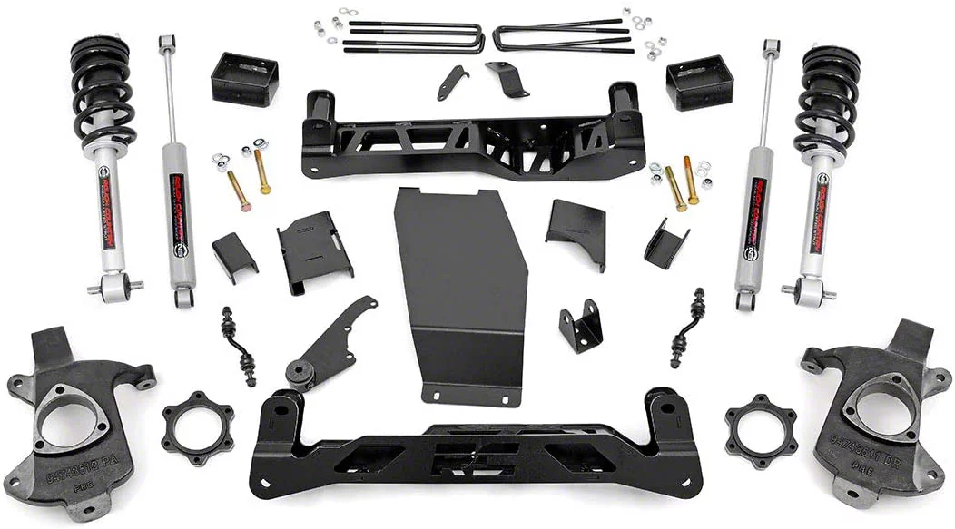 Rough Country Suspension 5-Inch Knuckle Suspension Lift Kit with Lifted Struts and Premium N3 Shocks (14-18 4WD Sierra 1500 w/ Stock Cast Alumium or Stamped Steel Control Arms, Excluding Denali)