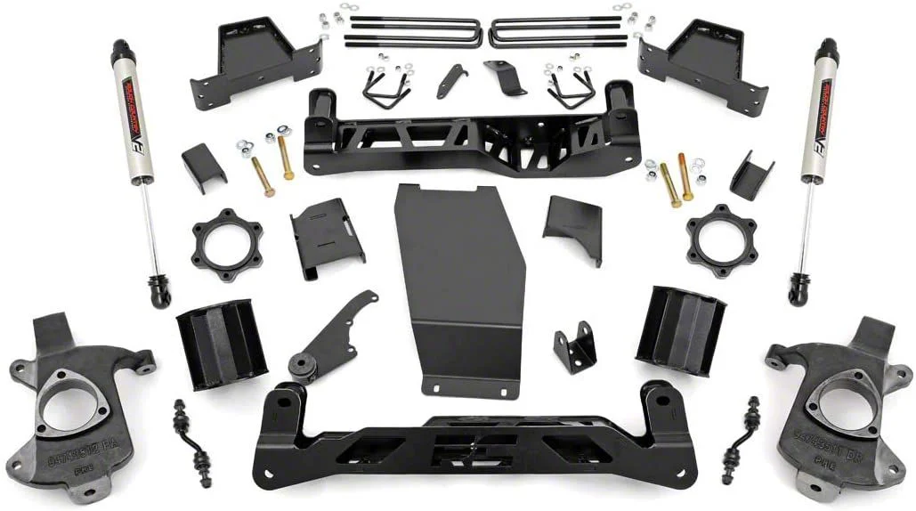 Rough Country 6-Inch Suspension Lift Kit with V2 Monotube Shocks (14-18 4WD Sierra 1500 w/ Stock Cast Alumium or Stamped Steel Control Arms, Excluding Denali)
