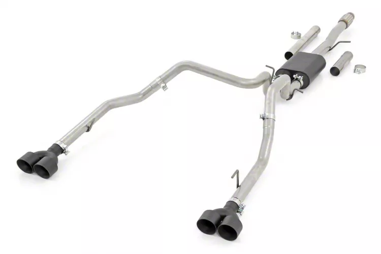 Rough Country Dual Exhaust System with Black Tips; Rear Exit (19-26 6.2L Sierra 1500 w/ Factory Dual Exhaust)