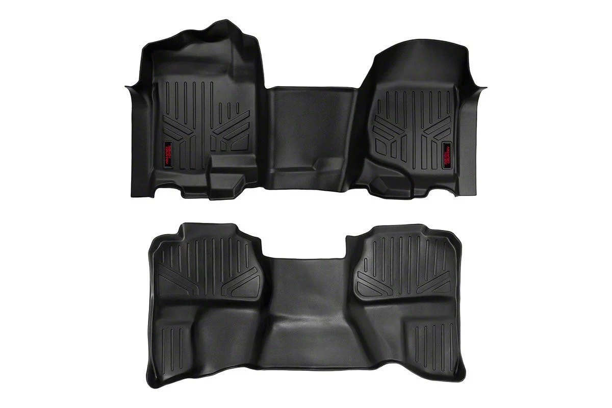 Rough Country Heavy Duty Front Over the Hump and Rear Floor Mats; Black (07-13 Sierra 1500 Extended Cab)