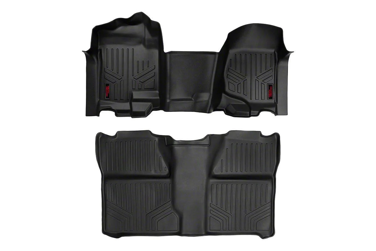 Rough Country Heavy Duty Front Over the Hump and Rear Floor Mats; Black (07-13 Sierra 1500 Crew Cab)