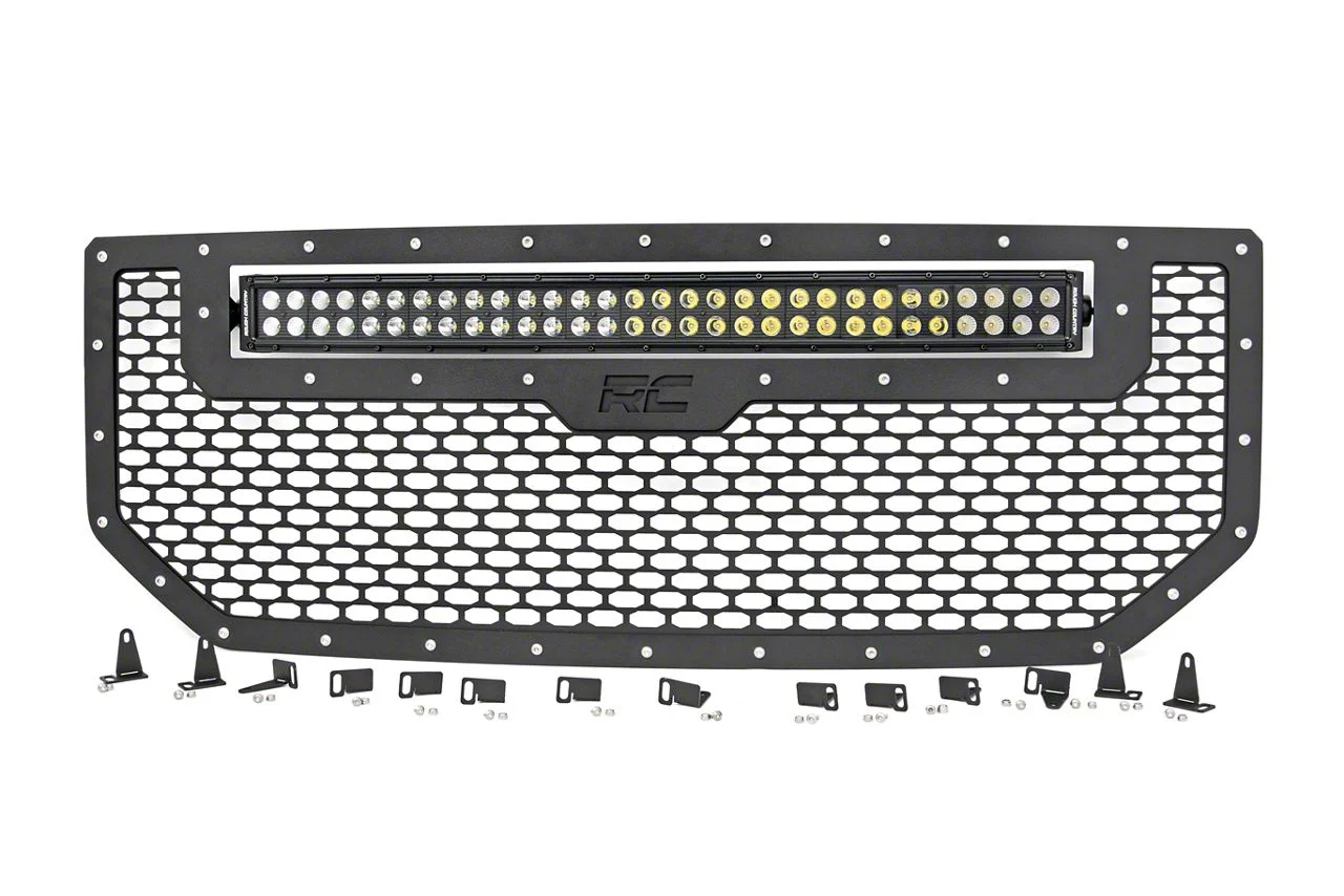 Rough Country Mesh Upper Grille Insert with 30-Inch Black Series LED Light Bar; Black (16-18 Sierra 1500)