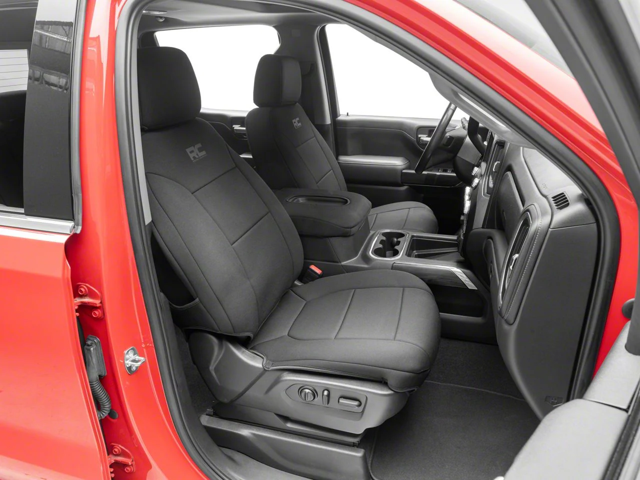 Rough Country Neoprene Front and Rear Seat Covers; Black (19-26 Sierra 1500 Crew Cab w/ Rear Cup Holder)