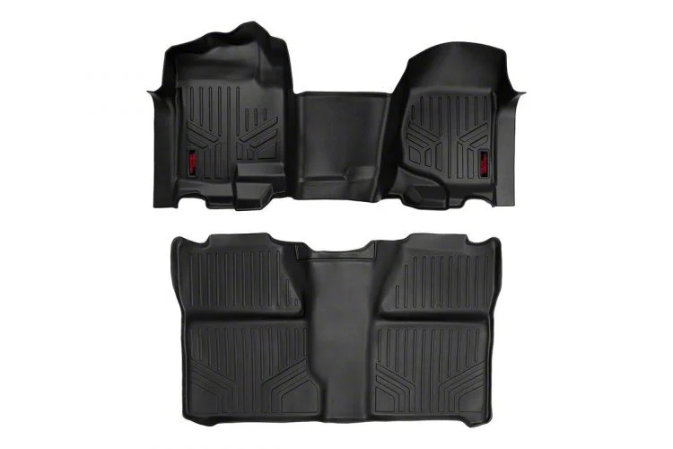 Rough Country Heavy Duty Front Over the Hump and Rear Floor Mats; Black (07-14 Sierra 2500 HD Crew Cab)
