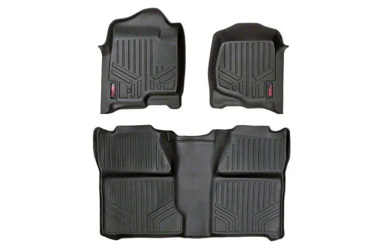 Rough Country Heavy Duty Front and Rear Floor Mats; Black (07-14 Sierra 2500 HD Crew Cab)