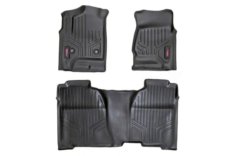 Rough Country Heavy Duty Front and Rear Floor Mats; Black (15-19 Sierra 2500 HD Crew Cab)