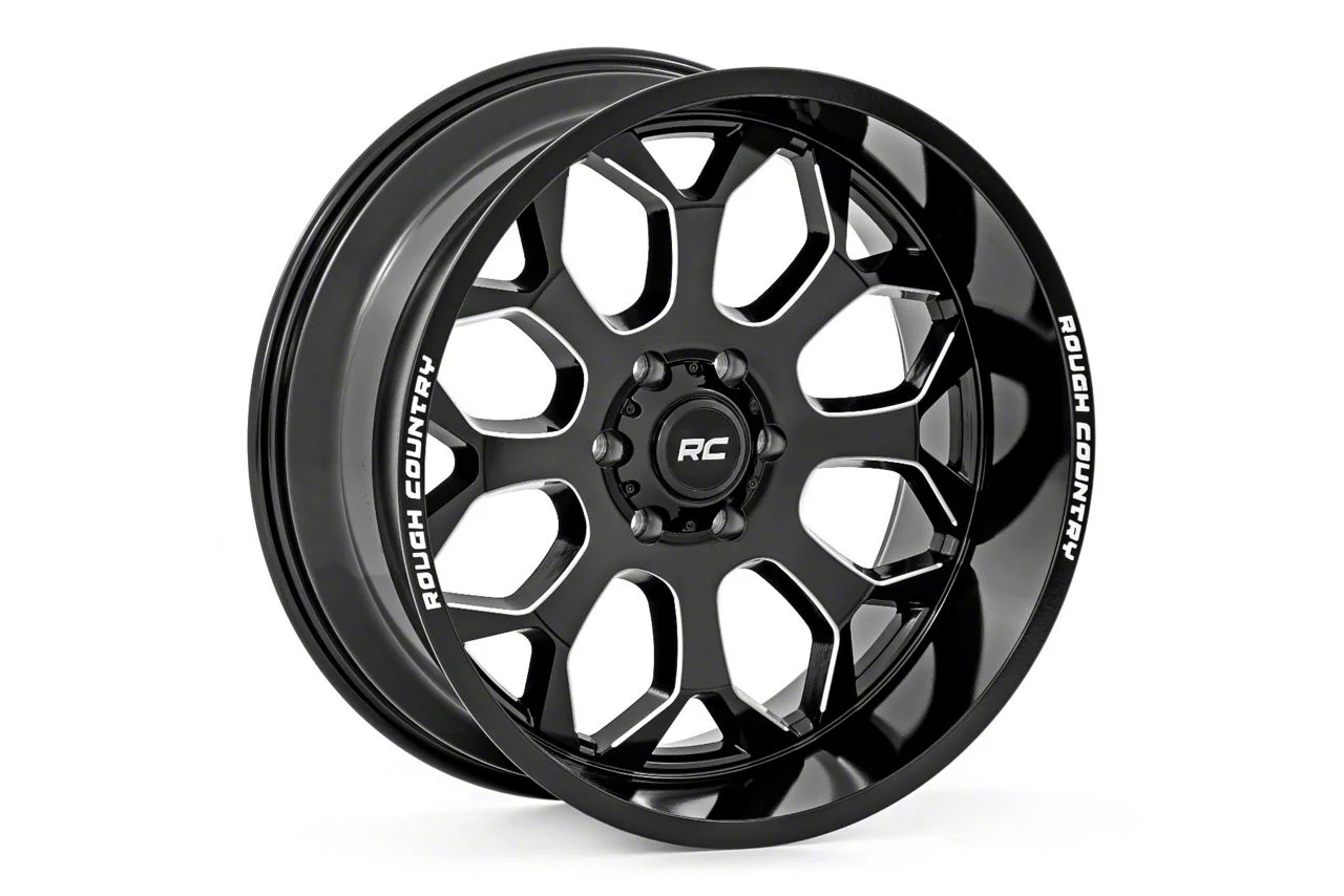 Rough Country 96 Series Gloss Black Milled 8-Lug Wheel; 22x10; -19mm Offset (20-26 Sierra 2500 HD)
