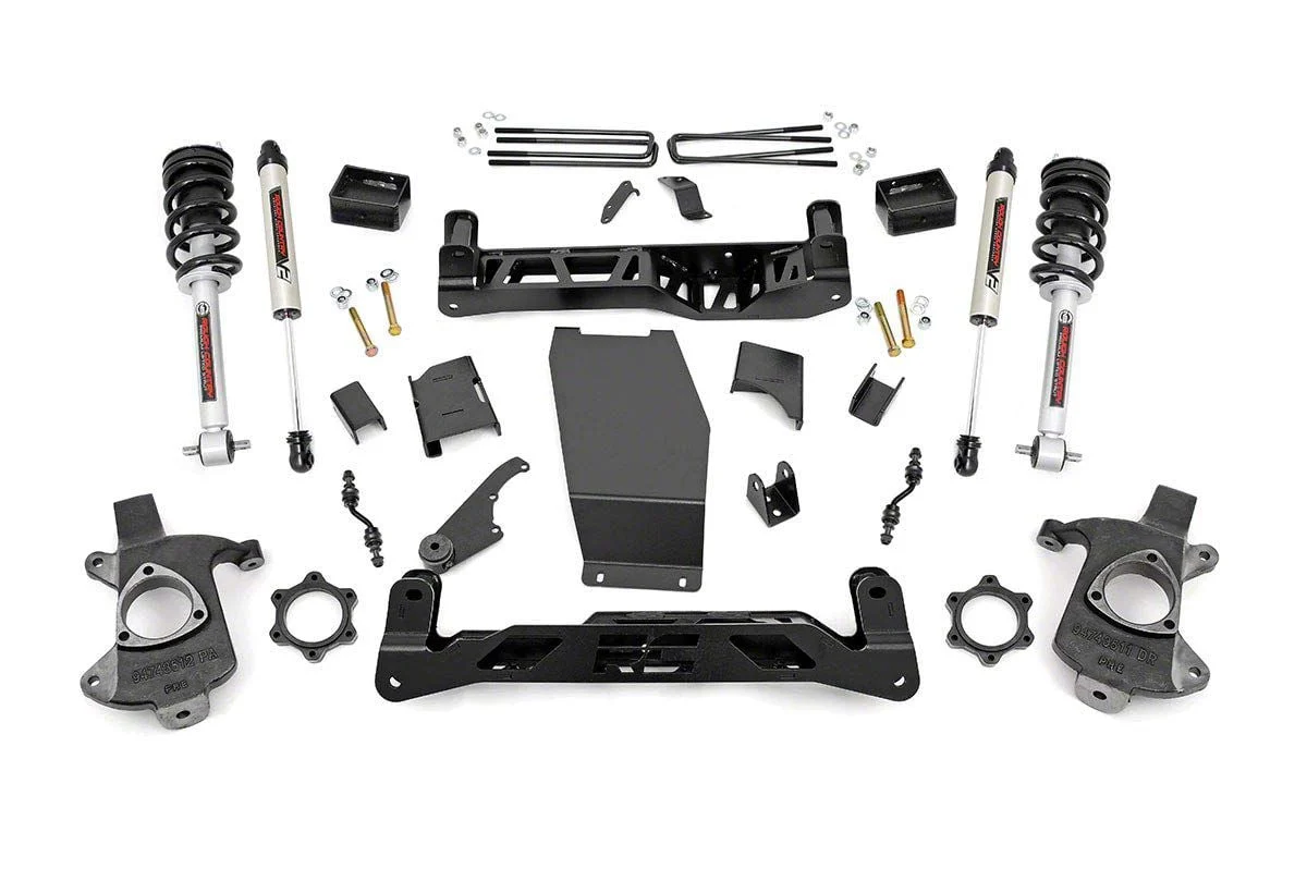 Rough Country 5-Inch Knuckle Suspension Lift Kit with Lifted Struts and V2 Monotube Shocks (14-18 4WD Silverado 1500 w/ Stock Cast Steel Control Arms)