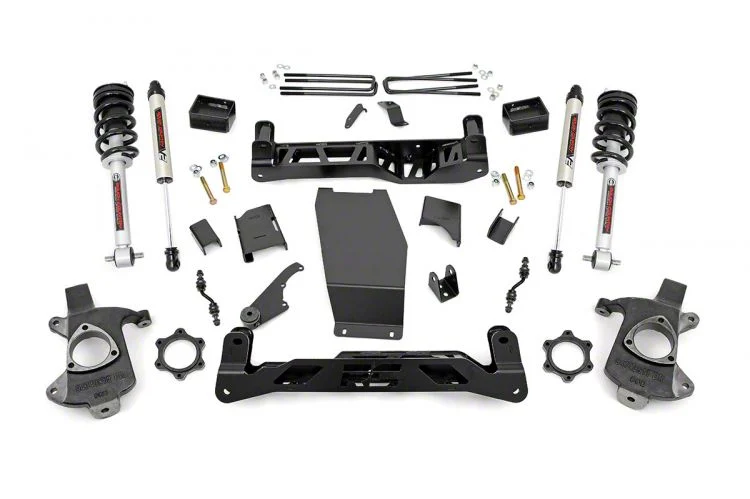 Rough Country 5-Inch Knuckle Suspension Lift Kit with Lifted Struts and V2 Monotube Shocks (14-18 4WD Silverado 1500 w/ Stock Cast Alumium or Stamped Steel Control Arms)