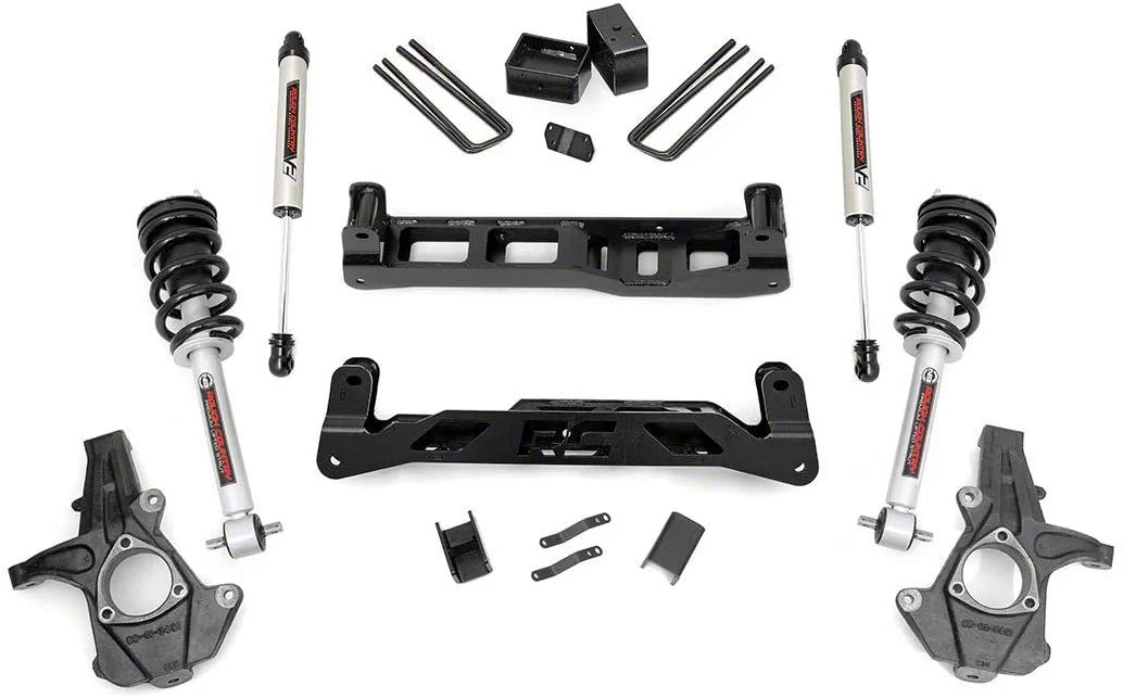Rough Country 5-Inch Knuckle Suspension Lift Kit with Lifted Struts and V2 Monotube Shocks (14-18 2WD Silverado 1500 w/ Stock Cast Steel Control Arms)