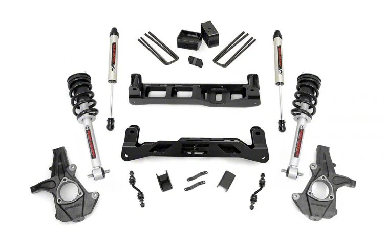 Rough Country 5-Inch Knuckle Suspension Lift Kit with Lifted Struts and V2 Monotube Shocks (14-18 2WD Silverado 1500 w/ Stock Cast Alumium or Stamped Steel Control Arms)