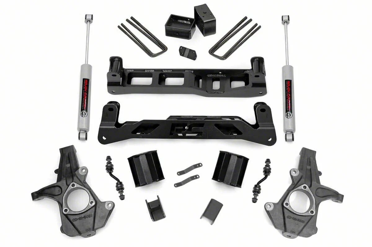 Rough Country Suspension 5-Inch Knuckle Suspension Lift Kit with Premium N3 Shocks (14-18 2WD Silverado 1500 w/ Stock Cast Alumium or Stamped Steel Control Arms)