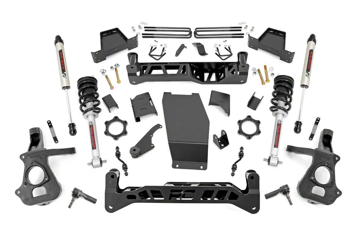 Rough Country 7-Inch Knuckle Suspension Lift Kit with Lifted Struts and V2 Monotube Shocks (14-18 4WD Silverado 1500 w/ Stock Cast Steel Control Arms)