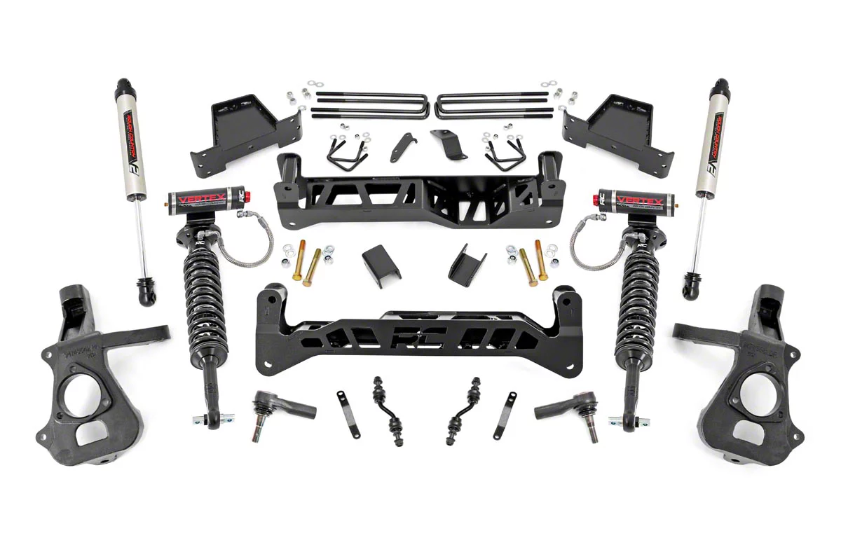 Rough Country Suspension 7-Inch Suspension Lift Kit with Vertex Adjustable Coil-Overs and V2 Monotube Shocks (14-18 2WD Silverado 1500 w/ Stock Cast Aluminum or Stamped Steel Control Arms)