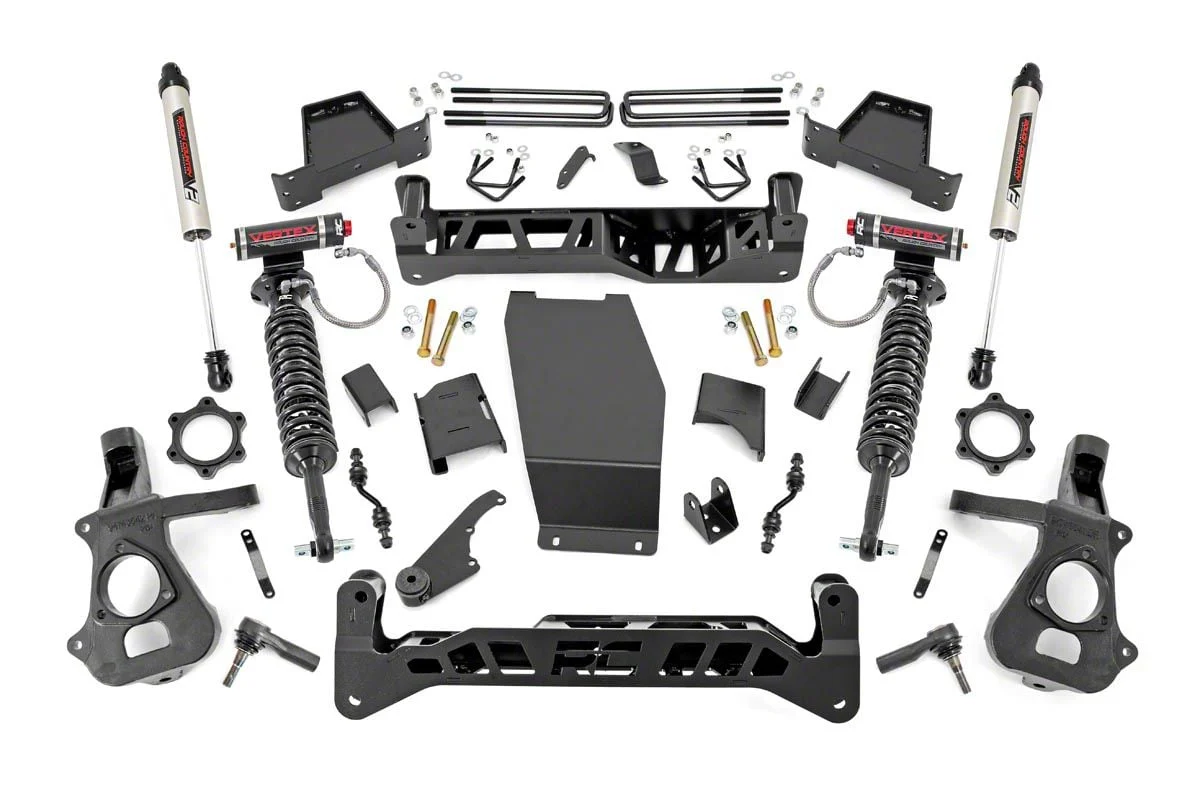 Rough Country Offroad 7-Inch Knuckle Suspension Lift Kit with Vertex Adjustable Coil-Overs and V2 Monotube Shocks (14-18 4WD Silverado 1500 w/ Stock Cast Steel Control Arms)